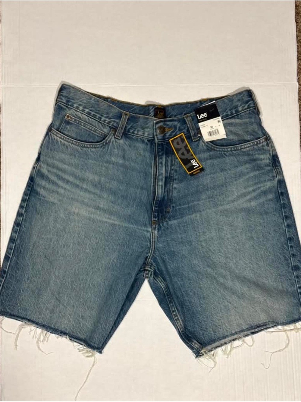 Lee Men's Light Blue Raw-Hem Denim Shorts